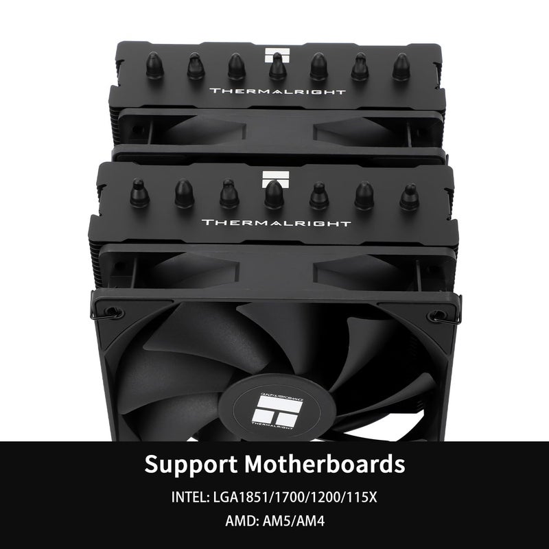 Thermalright مبرد وحدة المعالجة المركزية Phantom Spirit 120 SE أسود، مروحتان TL-C12B V2 PWM وأبراج مزدوجة، 7 أنابيب حرارية، مبرد لوحدة المعالجة المركزية AM4/AM5 وIntel LGA1851/1700/115X/1200، تبريد وحدة المعالجة المركزية للكمبيوتر، أسود - Image 3